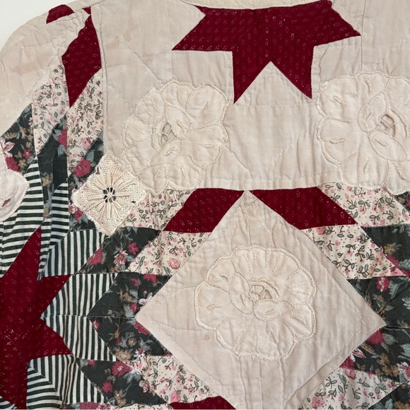 Hand Crafted Quilted Patchwork Jacket in Cream and Burgundy - Picture 8 of 16